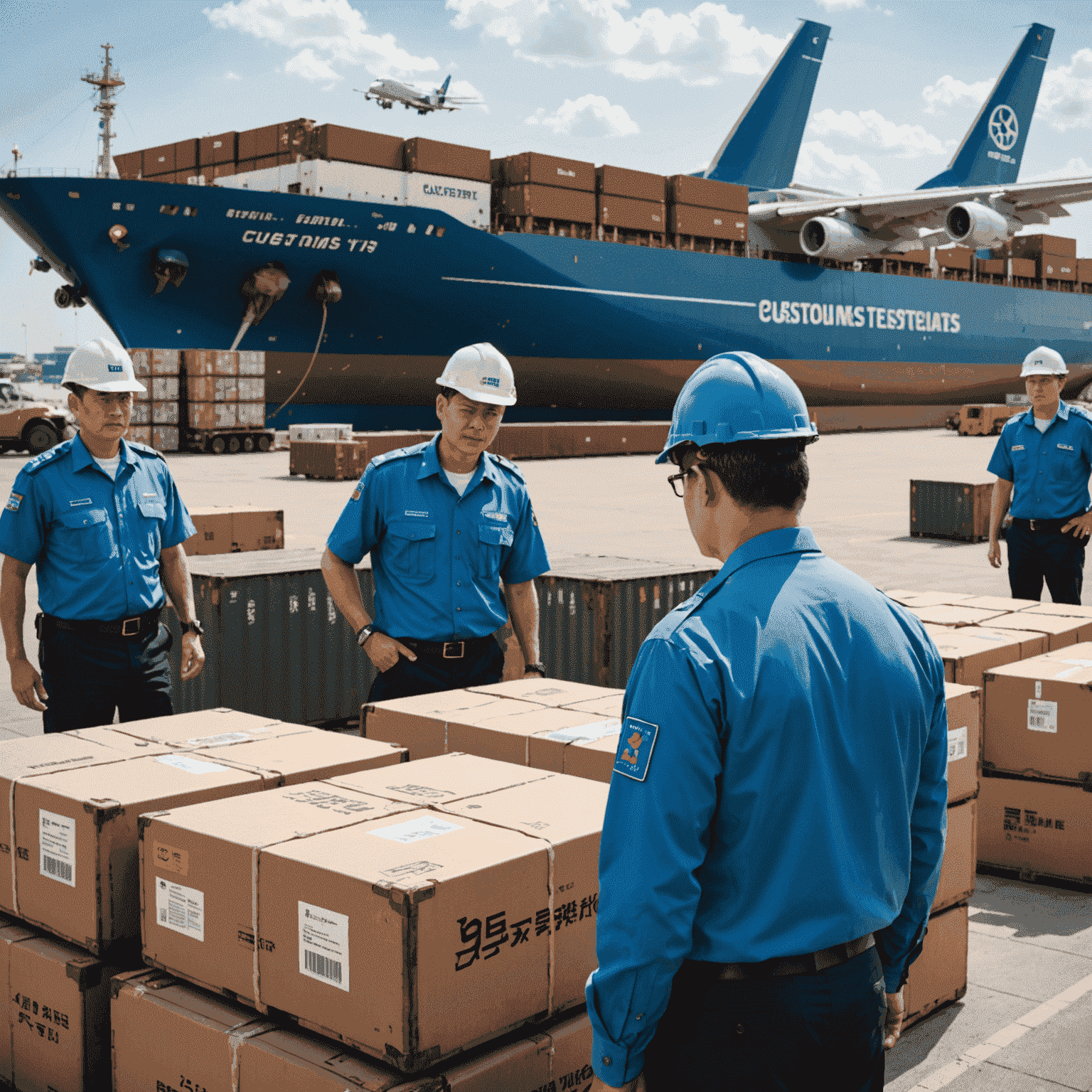 Image of customs officials inspecting cargo with EFS representatives assisting, symbolizing expert customs clearance services