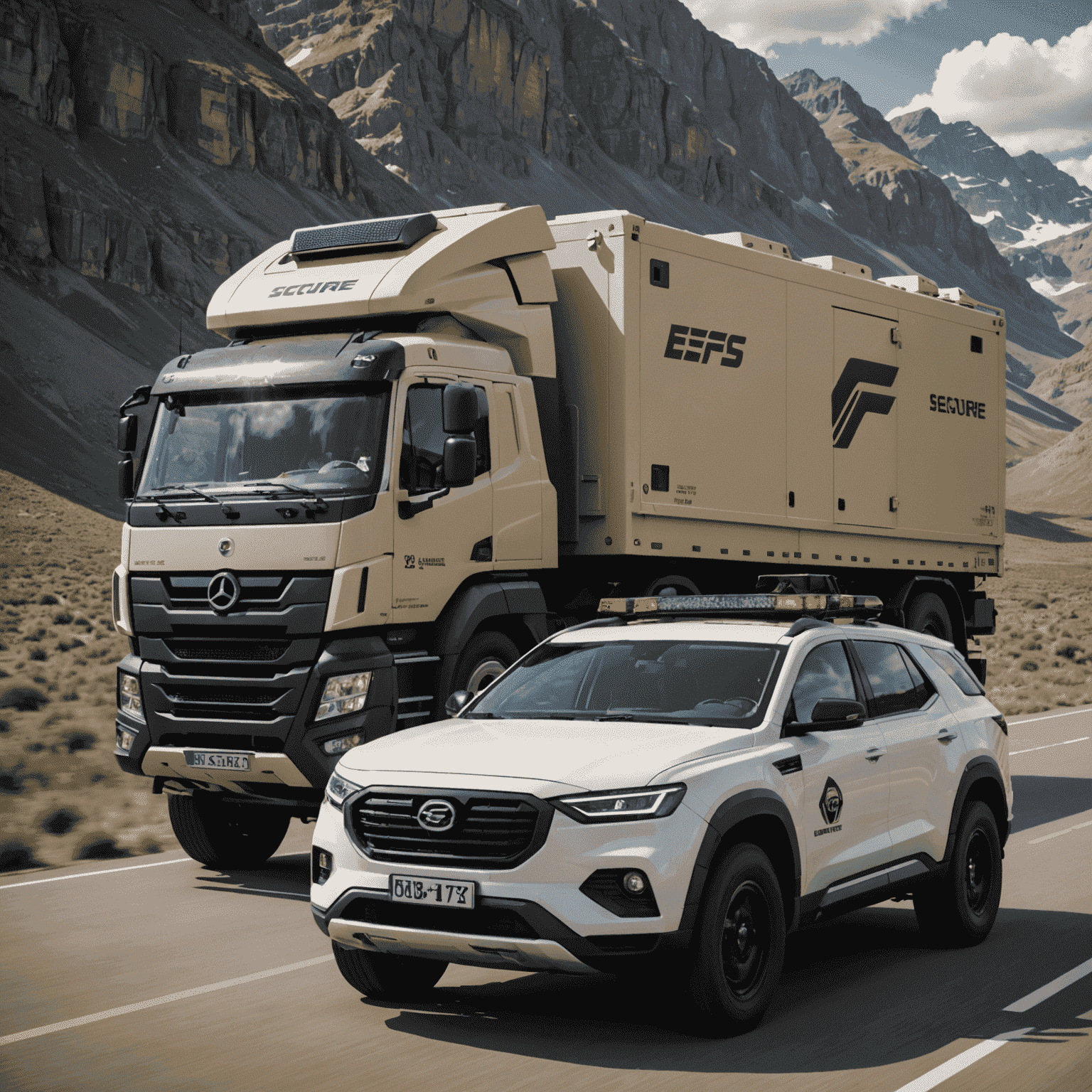 An EFS secure transport vehicle with advanced tracking systems and climate control, transporting high-value cargo